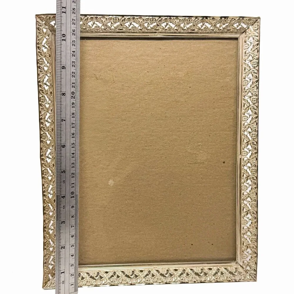 Vintage Photo Frame Ornate Filigree Metal Gold 8x10 MCM Hollywood Regency